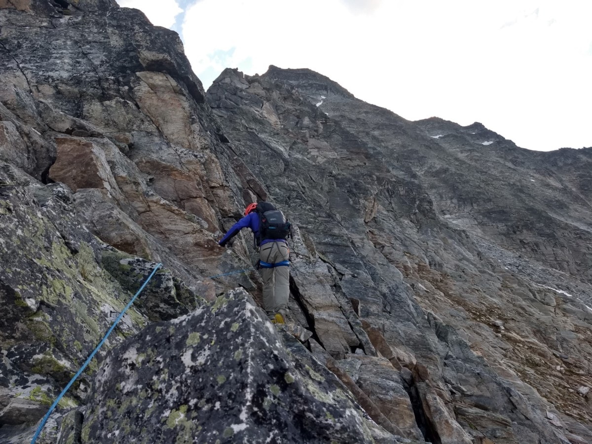mountaineer on a steep scramble
