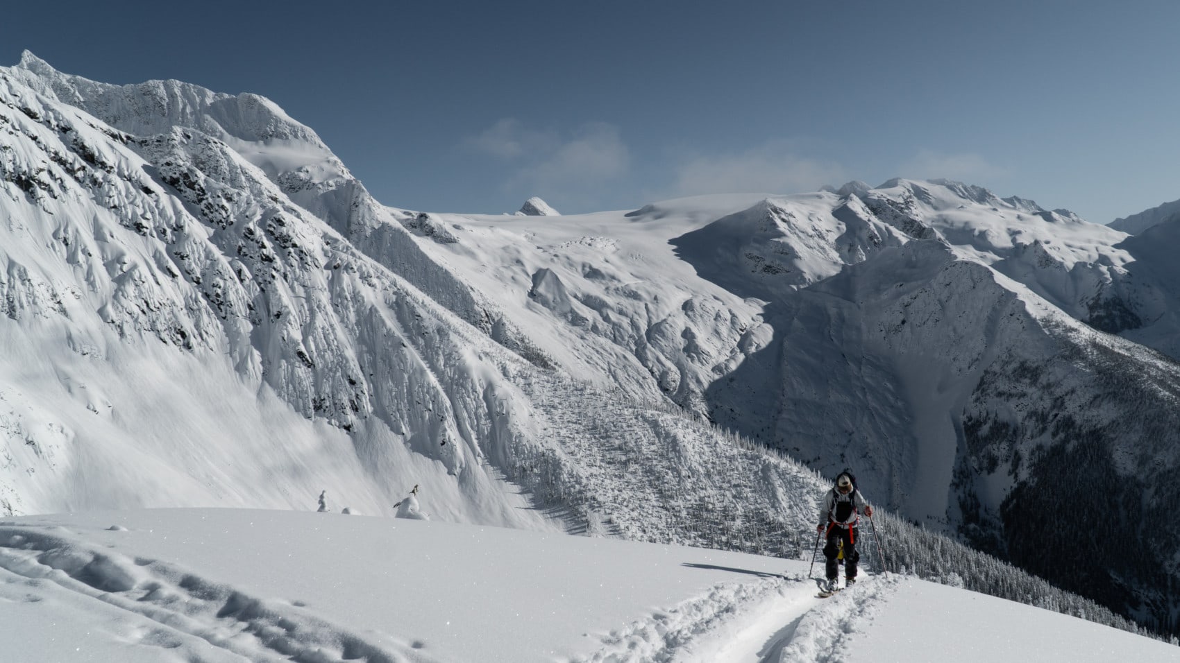 ski touring towards avalanche crest