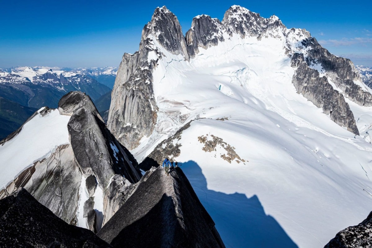 panoramic view of the howser towers from the summit of pigeon spire