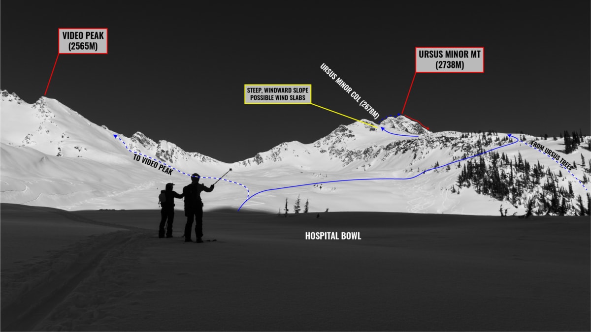 overview of ursus minor se couloir route with overlay