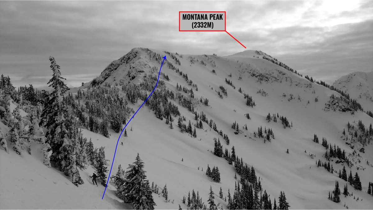 route to montana peak with overlay