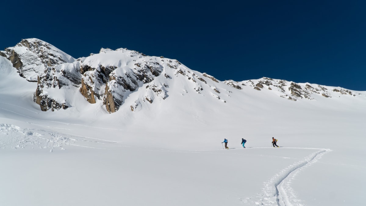 ski tourers on the se face of video peak