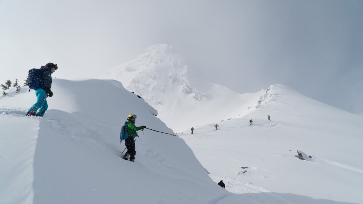 two ski tourers heading for 8812 bowl on bruins ridge