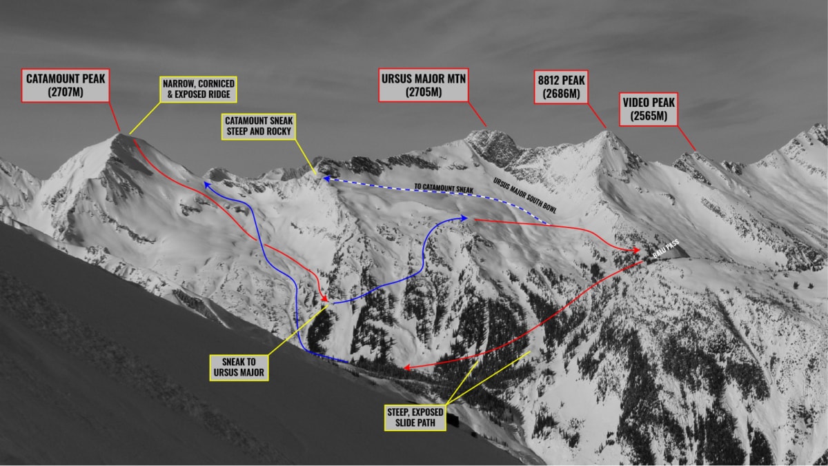 overview of route to catamount east face