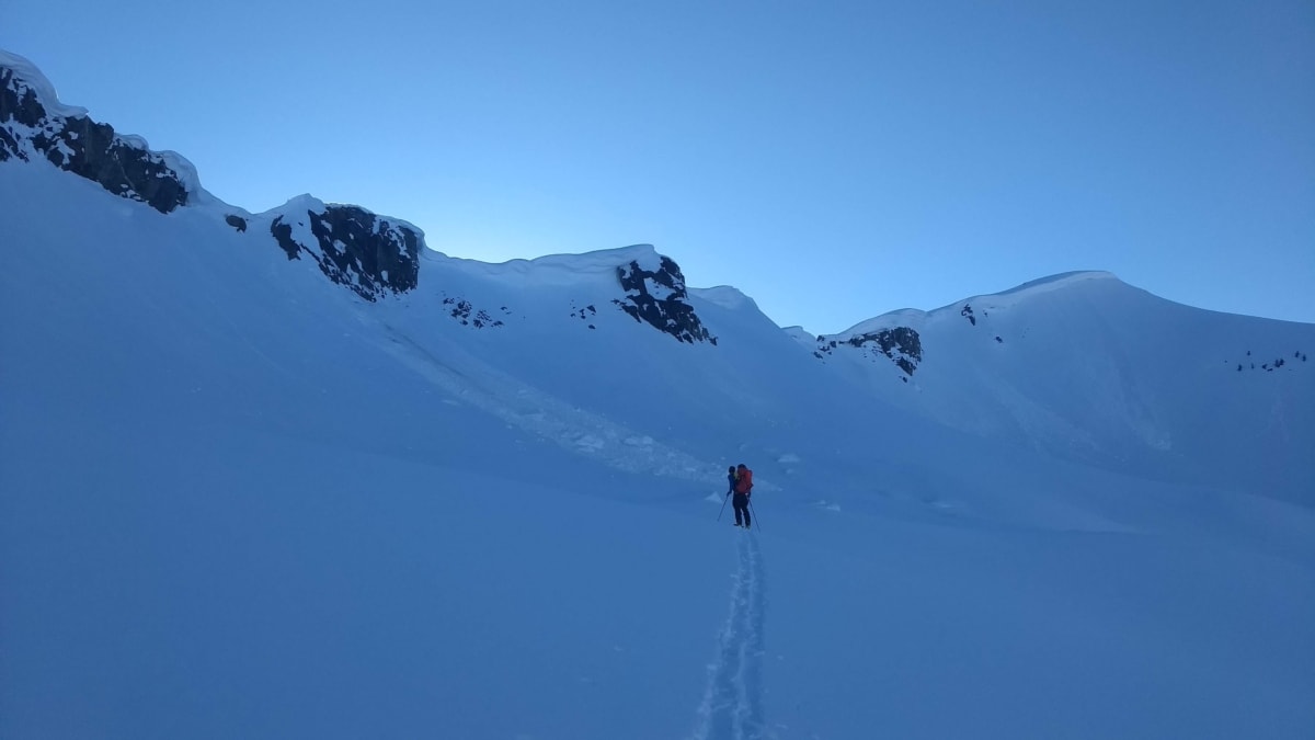 man touring by a small avalanche