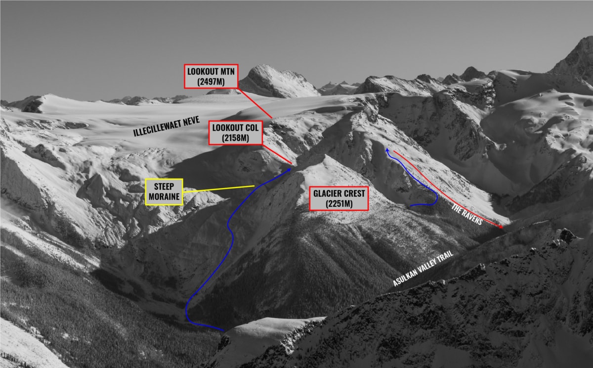 overview of the lookout col route with overlaY